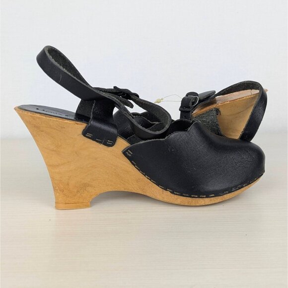 Vintage Monte Carlo Slingback Clog Sandals 5.5 Black Leather Thunderbird Italy - Picture 7 of 10
